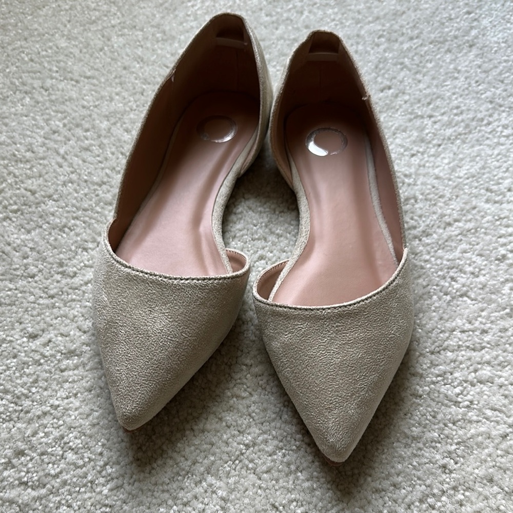 Cream Pointed Toe Flats with Suede Finish Size 6